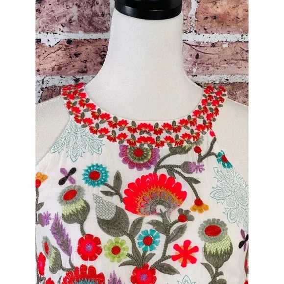 Anthropologie Dolma Embroidered Floral Cotton Shift Dress Boho Festival Small - Picture 5 of 15